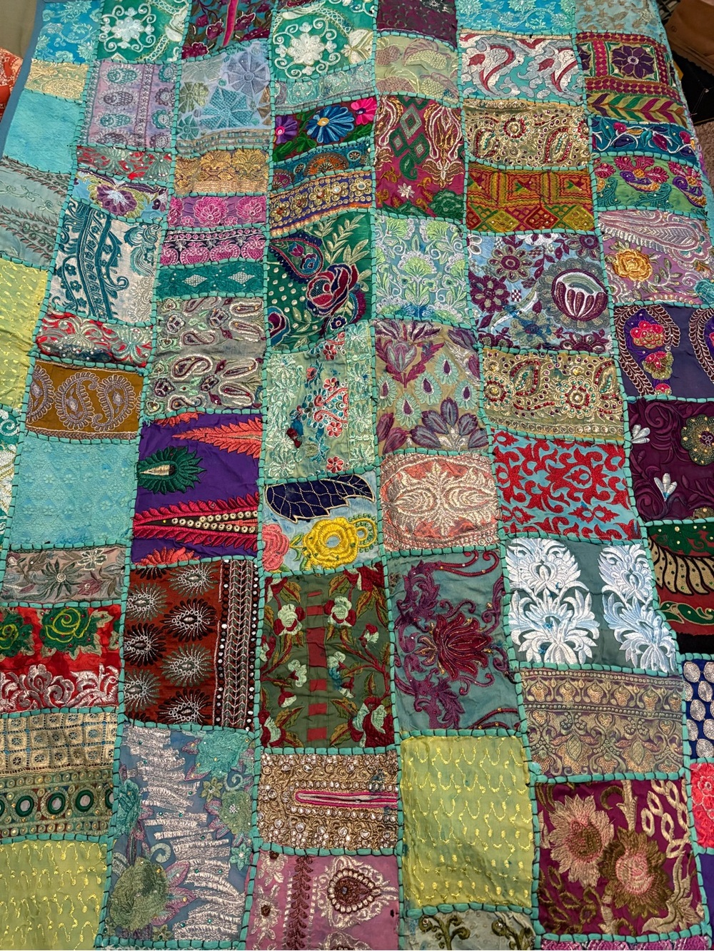 Hand Beaded Patchwork Wall Hanging 50x60 New without Tags - Picture 3 of 15